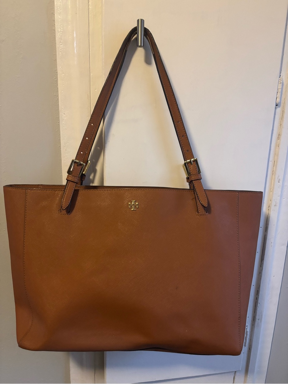 Tory Burch Cognac Leather Tote with Gold Logo